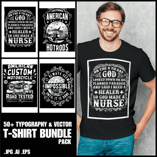 50+ Typography Vector T-Shirt Bundle Pack